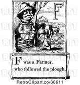 Vector Clip Art of Retro Letter Page with F Was a Farmer Who Followed the Plough Text by Prawny Vintage