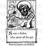 Vector Clip Art of Retro Letter Page with S Was a Sailor Who Spent All He Got Text by Prawny Vintage