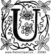 Vector Clip Art of Retro Letter U and Flowers by Prawny Vintage