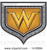 Vector Clip Art of Retro Letter W in a Gold and Silver Shield by Patrimonio