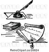 Vector Clip Art of Retro Letter with a Wax Seal Book and Ink by Prawny Vintage