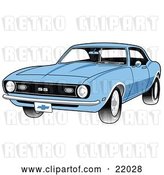 Vector Clip Art of Retro Light Blue 1968 Chevrolet SS Camaro Muscle Car with a Chrome Bumper by Andy Nortnik
