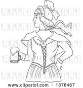 Vector Clip Art of Retro Lineart Styled Victorian Beer Maiden Holding a Mug by Patrimonio