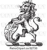 Vector Clip Art of Retro Lion Crest with a Curved Shield by Picsburg