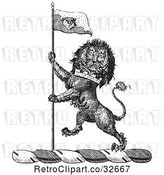 Vector Clip Art of Retro Lion Crest with a Flag by Picsburg