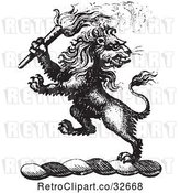 Vector Clip Art of Retro Lion Crest with a Torch by Picsburg