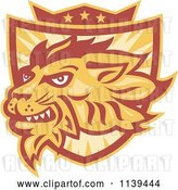 Vector Clip Art of Retro Lion Head over a Shield and Crown by Patrimonio