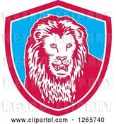 Vector Clip Art of Retro Lion in a Pink White and Blue Shield by Patrimonio