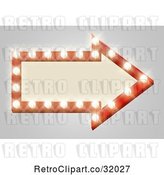Vector Clip Art of Retro Lit Theater Arrow Shaped Sign with Lights, on Gray by AtStockIllustration