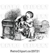 Vector Clip Art of Retro Little Girl Playing with Her Dolls by Prawny Vintage