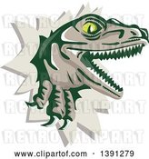 Vector Clip Art of Retro Lizard, Rator or Tyrannosaurus Rex Breaking Through a Wall by Patrimonio