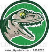 Vector Clip Art of Retro Lizard, Rator or Tyrannosaurus Rex Head in a Green and White Circle by Patrimonio