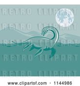 Vector Clip Art of Retro Loch Ness Monster Pliosaur Dinosaur Swimming by Patrimonio