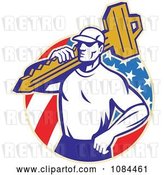 Vector Clip Art of Retro Locksmith Carrying a Key over an American Circle by Patrimonio
