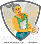 Vector Clip Art of Retro Low Poly Geometric Female Netball Player Emerging from a Shield by Patrimonio