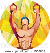 Vector Clip Art of Retro Low Poly Geometric Male Crossfit or Gymnast Athlete Doing Kipping Pull Ups on Still Rings by Patrimonio