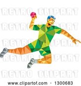 Vector Clip Art of Retro Low Poly Geometric Male Handball Player Jumping by Patrimonio
