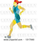 Vector Clip Art of Retro Low Poly Geometric Red Haired White Female Marathon Runner by Patrimonio