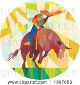 Vector Clip Art of Retro Low Poly Geometric Rodeo Cowboy Riding a Bull in a Circle by Patrimonio