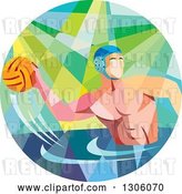 Vector Clip Art of Retro Low Poly Geometric White Guy Playing Water Polo in a Circle by Patrimonio