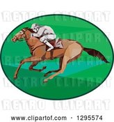Vector Clip Art of Retro Low Poly Horse Racing Jockey in a Green Oval by Patrimonio