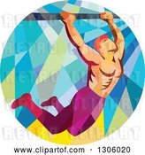 Vector Clip Art of Retro Low Poly Male Crossfit Athlete Doing Pull Ups on a Bar in a Circle by Patrimonio