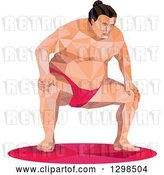 Vector Clip Art of Retro Low Poly Squatting Sumo Wrestler by Patrimonio