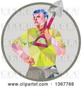 Vector Clip Art of Retro Low Poly Styled Male Gardener Holding a Shovel in a Circle by Patrimonio