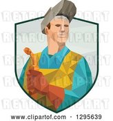 Vector Clip Art of Retro Low Poly Welder Holding a Torch and Emerging from a Shield by Patrimonio