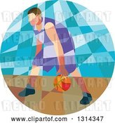 Vector Clip Art of Retro Low Poly White Male Basketball Player Dribbling in a Circle by Patrimonio
