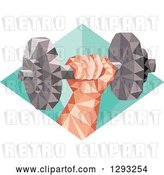 Vector Clip Art of Retro Low Polygon Geometric Hand Holding up a Dumbbell in a Diamond by Patrimonio