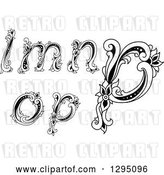Vector Clip Art of Retro Lowercase Floral Letters L, M, N, O and P by Vector Tradition SM