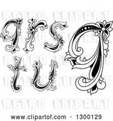 Vector Clip Art of Retro Lowercase Floral Letters Q, R, S, T and U by Vector Tradition SM