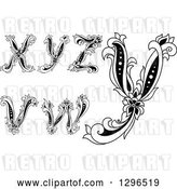 Vector Clip Art of Retro Lowercase Floral Letters V, W, X, Y and Z by Vector Tradition SM