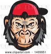 Vector Clip Art of Retro Mad Chimpanzee Baseball Player Wearing Cap Backwards by Patrimonio