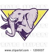 Vector Clip Art of Retro Mad Elephant Rearing Through a Triangle by Patrimonio