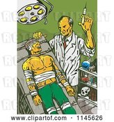 Vector Clip Art of Retro Mad Scientist Injecting a Patient by Patrimonio