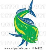 Vector Clip Art of Retro Mahi Mahi Dolphin Fish Swimming 1 by Patrimonio