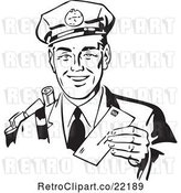 Vector Clip Art of Retro Mailman Holding a Letter by BestVector