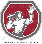 Vector Clip Art of Retro Male American Football Player Throwing in a Shield by Patrimonio