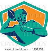 Vector Clip Art of Retro Male American Football Player Throwing in a Turquoise White and Orange Shield by Patrimonio