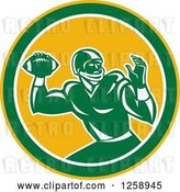 Vector Clip Art of Retro Male American Football Player Throwing in a Yellow White and Green Circle by Patrimonio