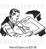 Vector Clip Art of Retro Male Architect Drafting by BestVector