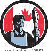 Vector Clip Art of Retro Male Artist with a Paintbrush in a Canadian Flag Circle by Patrimonio