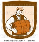 Vector Clip Art of Retro Male Bartender Carrying a Keg in a Shield by Patrimonio