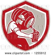 Vector Clip Art of Retro Male Bartender Pouring Beer from a Keg in a Shield by Patrimonio
