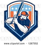 Vector Clip Art of Retro Male Baseball Player Batting Inside a Patriotic American Shield by Patrimonio