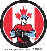 Vector Clip Art of Retro Male Baseball Player in a Canadian Flag Circle by Patrimonio