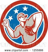 Vector Clip Art of Retro Male Baseball Player Pitching in an American Circle by Patrimonio