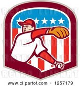 Vector Clip Art of Retro Male Baseball Player Pitching in an American Flag Shield by Patrimonio